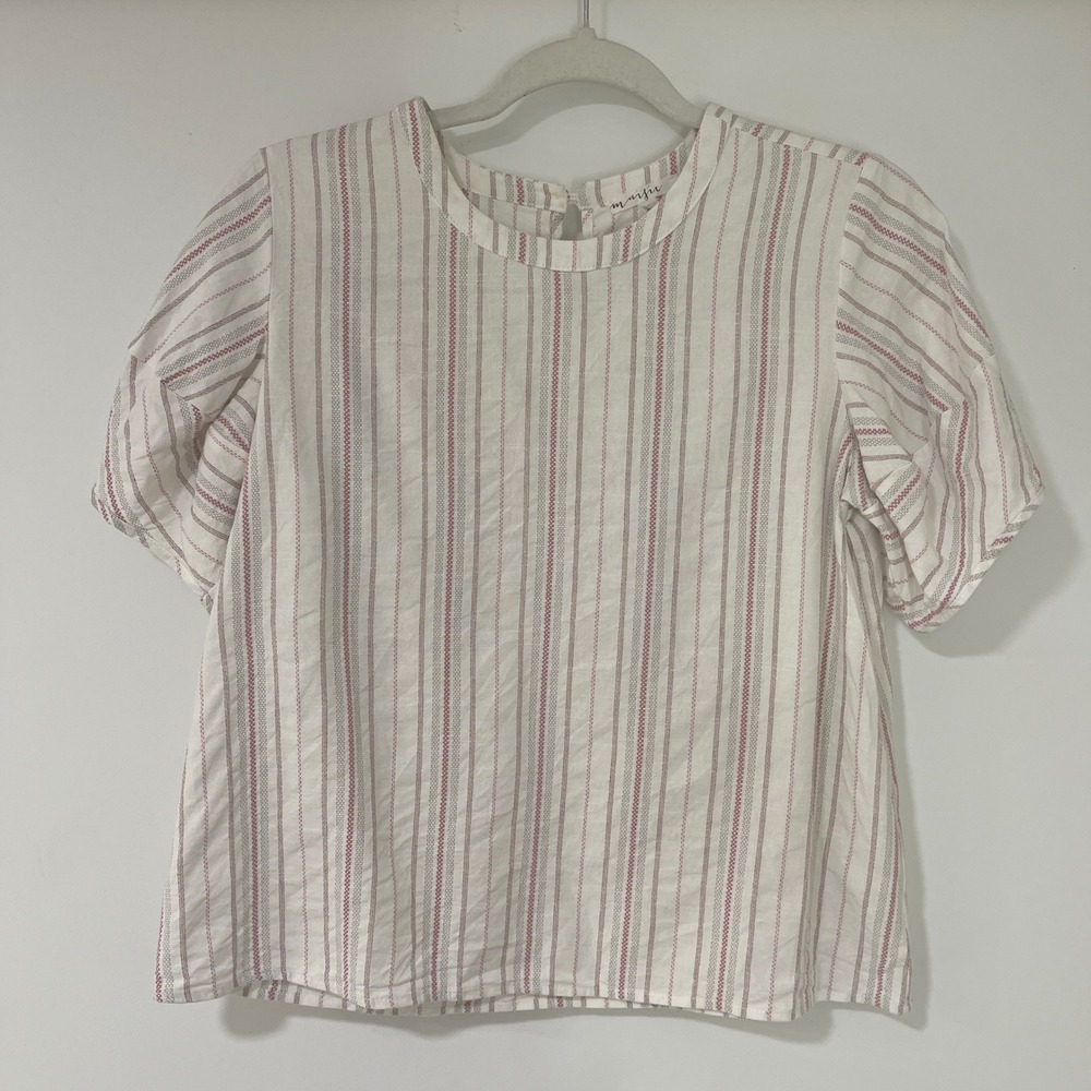 Maisie Striped Short Sleeve Blouse Womens Small Red White 100% Cotton | Coastal
